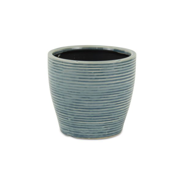 6" Blue Striped Ceramic Indoor Outdoor Round Pot Planter - Image 2