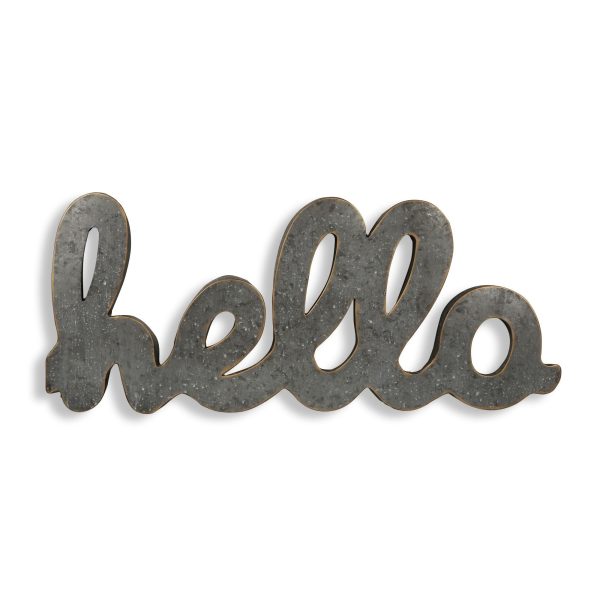 12" X 28" Gray Handcrafted Abstract hello Metal Wall Decor - Image 2