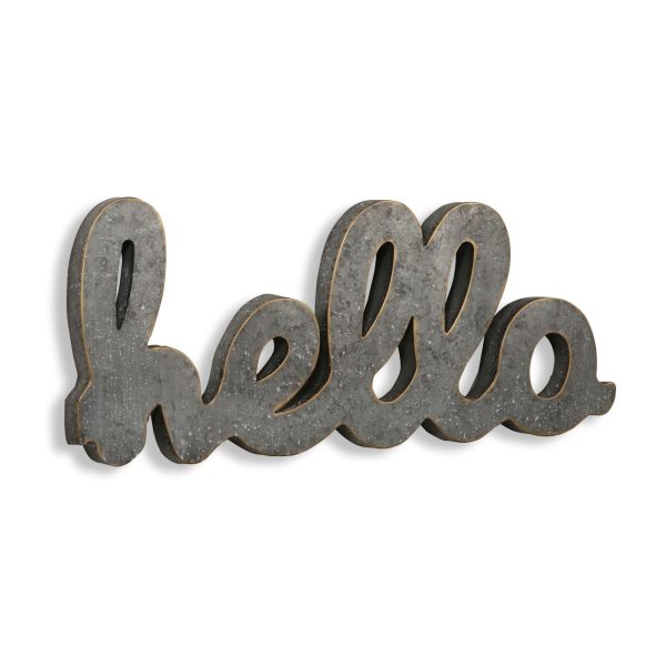 12" X 28" Gray Handcrafted Abstract hello Metal Wall Decor - Image 3