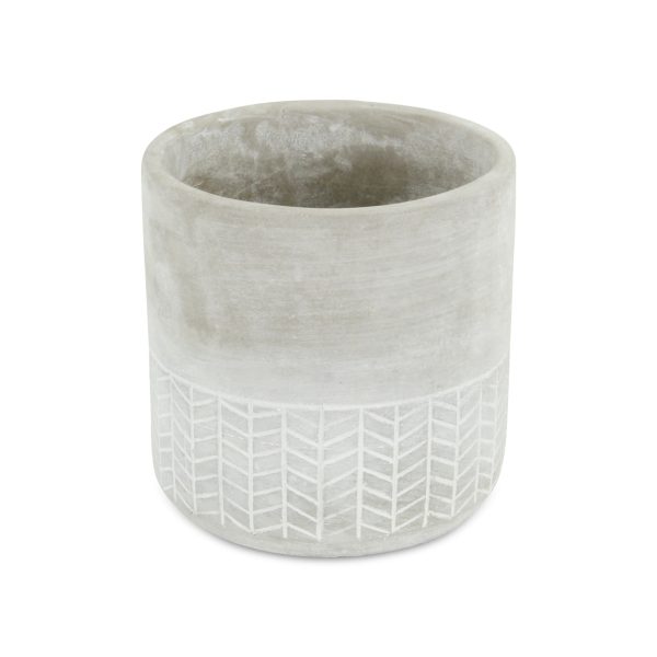6" Light Gray Geometric Cement Indoor Outdoor Round Pot Planter - Image 3