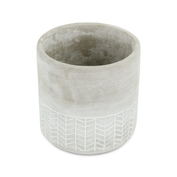 6" Light Gray Geometric Cement Indoor Outdoor Round Pot Planter - Image 2