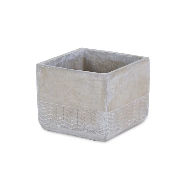 6" Light Gray Chevron Cement Indoor Outdoor Square Pot Planter - Image 3
