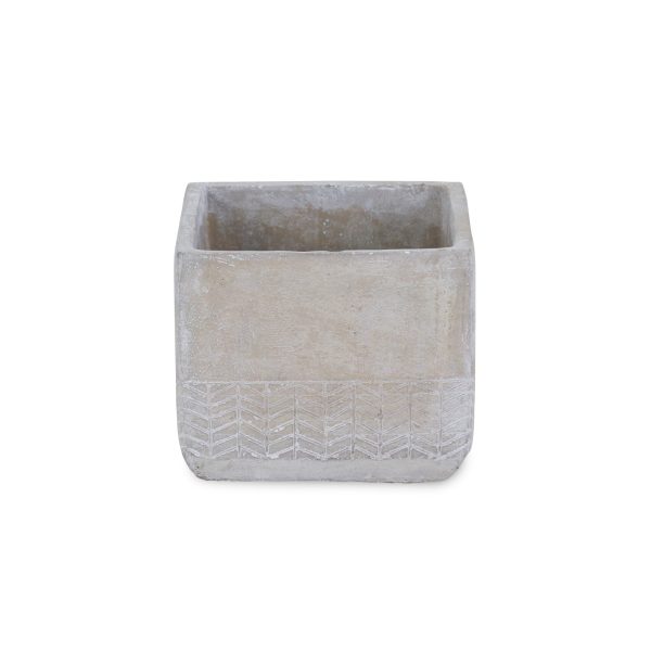6" Light Gray Chevron Cement Indoor Outdoor Square Pot Planter - Image 2