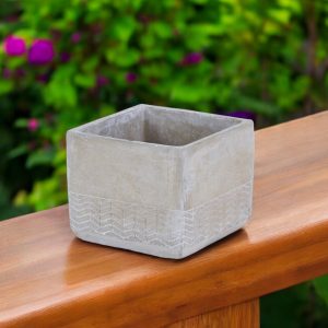 6" Light Gray Chevron Cement Indoor Outdoor Square Pot Planter