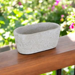 9" Gray Speckle Glaze Cement Indoor Outdoor Oval Pot Planter