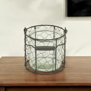 5" Clear and Brown Metal Tabletop Lantern Candle Holder