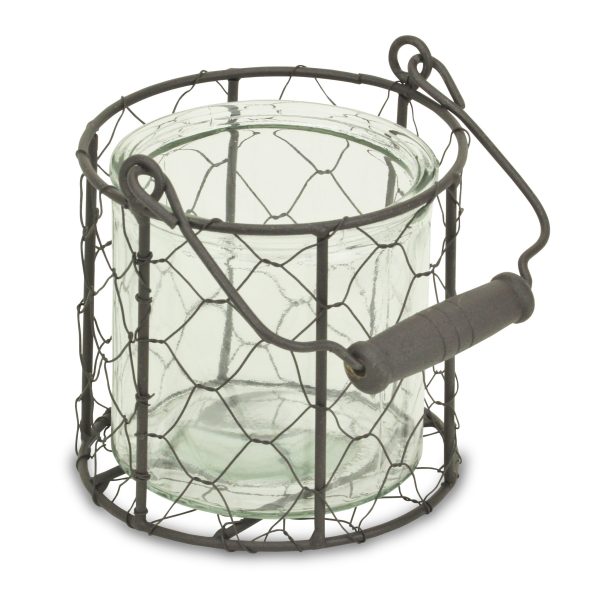 5" Clear and Brown Metal Tabletop Lantern Candle Holder - Image 2
