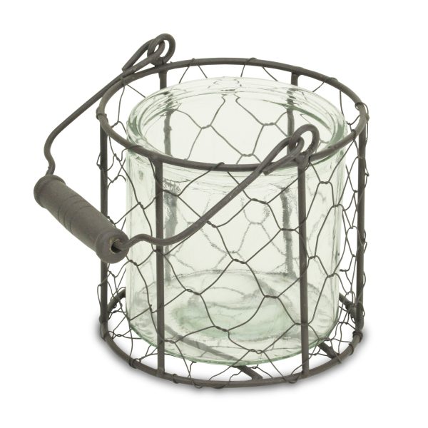 5" Clear and Brown Metal Tabletop Lantern Candle Holder - Image 3