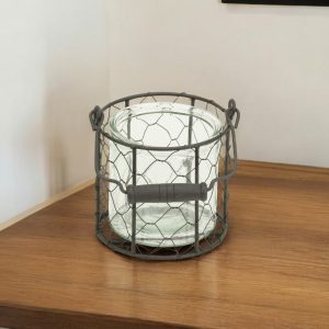5" Clear and Brown Metal Tabletop Lantern Candle Holder