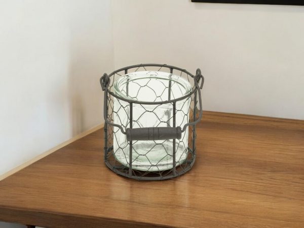 5" Clear and Brown Metal Tabletop Lantern Candle Holder
