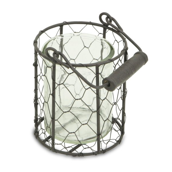 5" Clear and Brown Metal Tabletop Lantern Candle Holder - Image 2