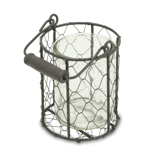 5" Clear and Brown Metal Tabletop Lantern Candle Holder - Image 3