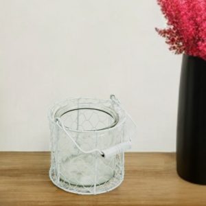 5" White Metal Tabletop Lantern Candle Holder