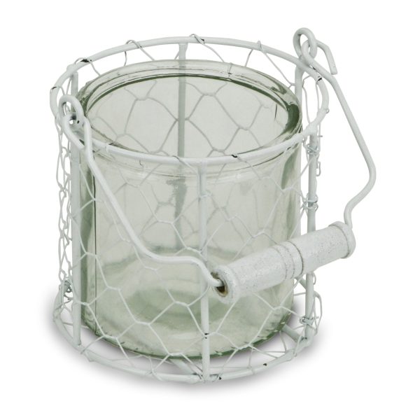 5" White Metal Tabletop Lantern Candle Holder - Image 2