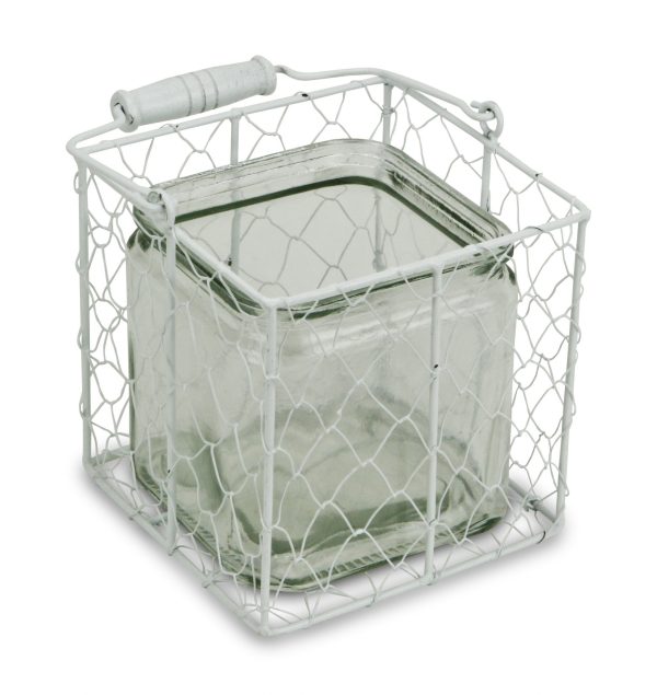 5.5" White and Clear Wire Basket Glass Jar - Image 3