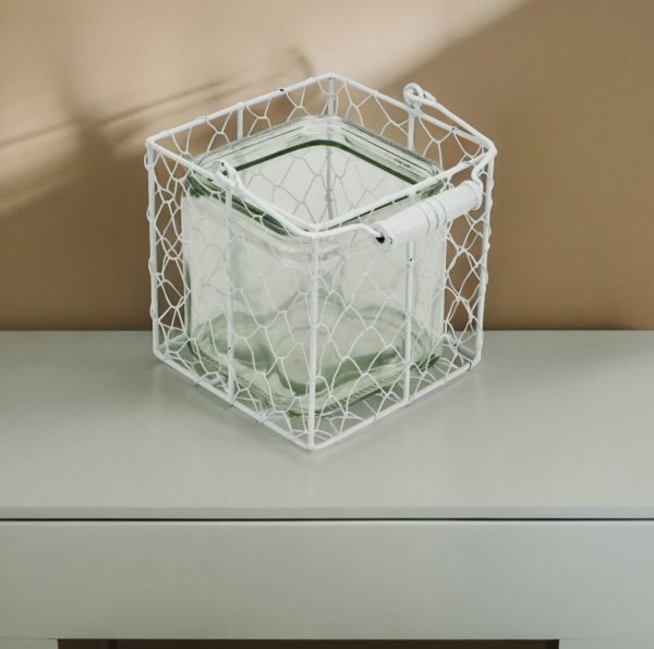 5.5" White and Clear Wire Basket Glass Jar - Image 2