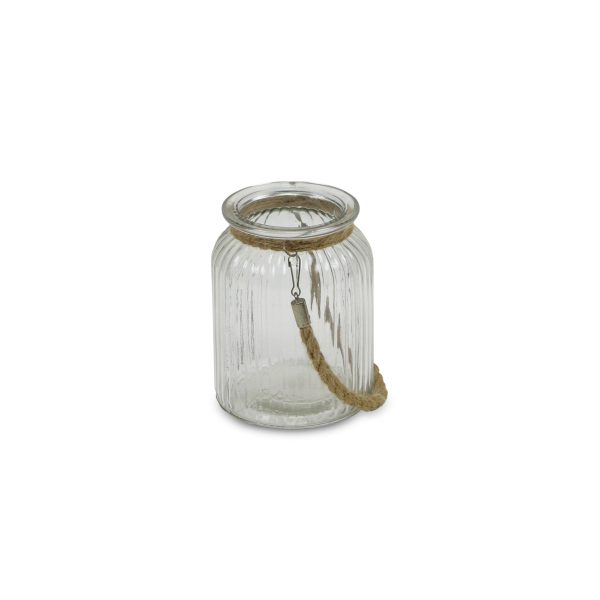6" Clear and Brown Glass Tabletop Lantern Candle Holder - Image 2