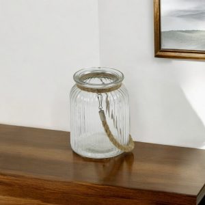 6" Clear and Brown Glass Tabletop Lantern Candle Holder