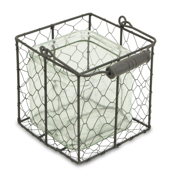 6" Clear and Brown Glass and Metal Lattice Tabletop Lantern Candle Holder - Image 3