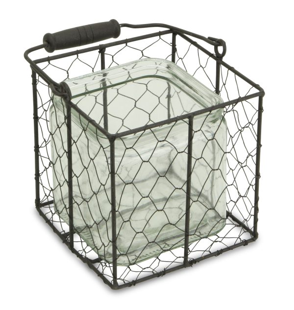 6" Clear and Brown Glass and Metal Lattice Tabletop Lantern Candle Holder - Image 2