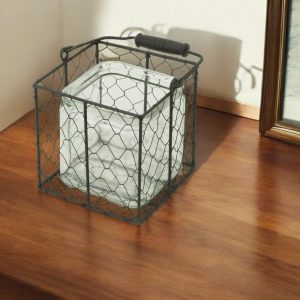 6" Clear and Brown Glass and Metal Lattice Tabletop Lantern Candle Holder