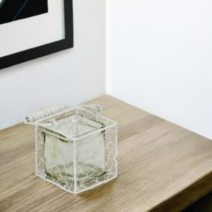 4" White Glass and Metal Lattice Tabletop Lantern Candle Holder