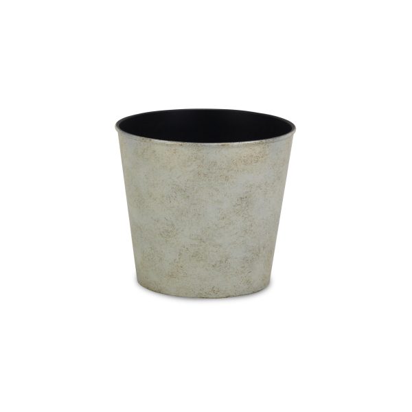7" Silver Recycled Plastic Indoor Outdoor Round Pot Planter - Image 2