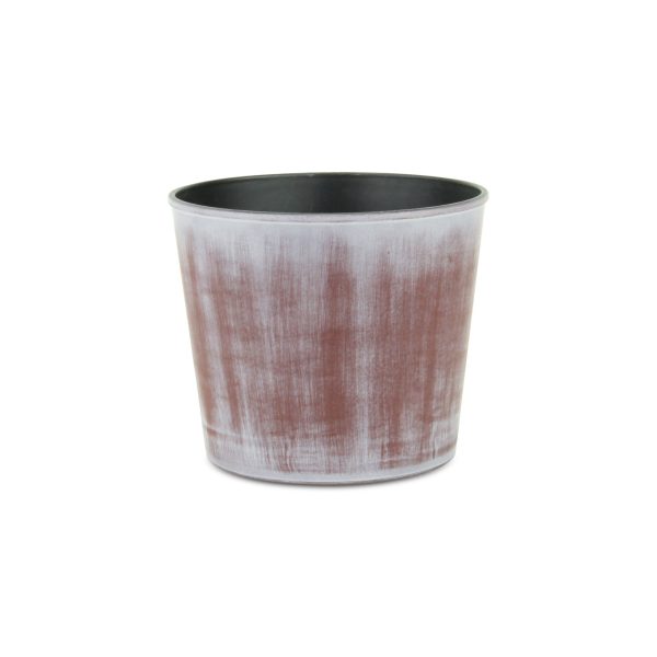 6" Brown and Ivory Textural Tone On Tone Recycled Plastic Indoor Outdoor Round Pot Planter - Image 2