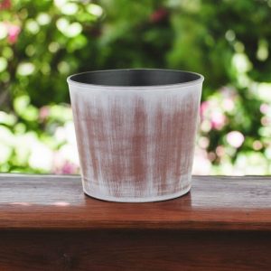 6" Brown and Ivory Textural Tone On Tone Recycled Plastic Indoor Outdoor Round Pot Planter