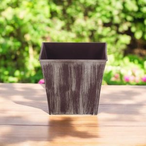 7" Brown and Ivory Textural Tone On Tone Recycled Plastic Indoor Outdoor Square Pot Planter