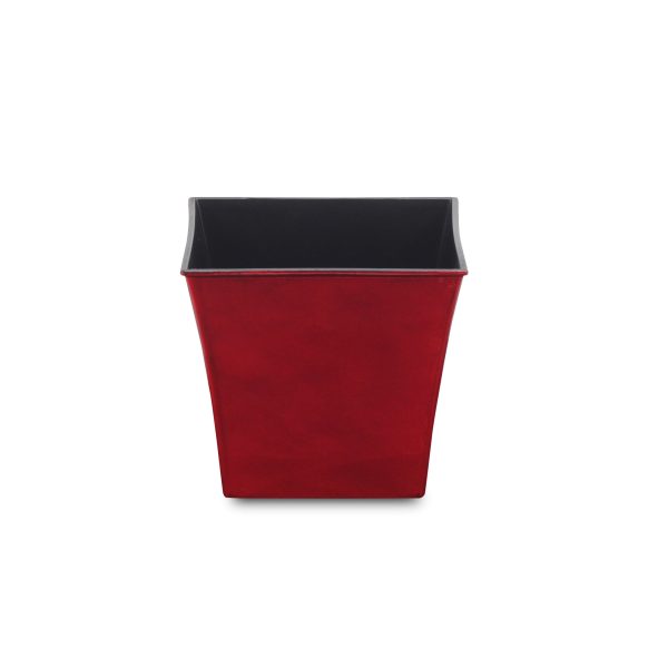 7" Red Recycled Plastic Indoor Outdoor Square Pot Planter - Image 2