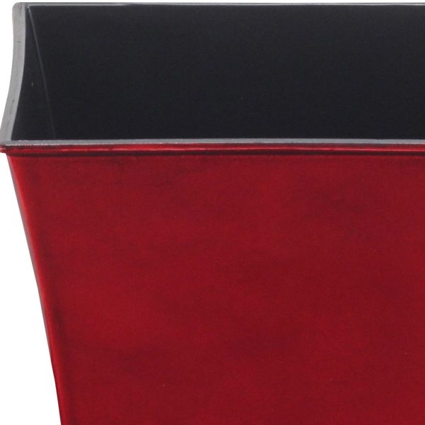 7" Red Recycled Plastic Indoor Outdoor Square Pot Planter - Image 3