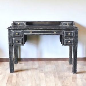 46" Black Solid Wood Writing Desk With Seven Drawers