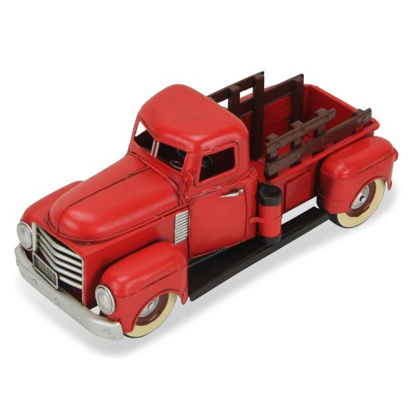 6" Red and Black Metal Hand Painted 1950's Red Truck Model Car - Image 3