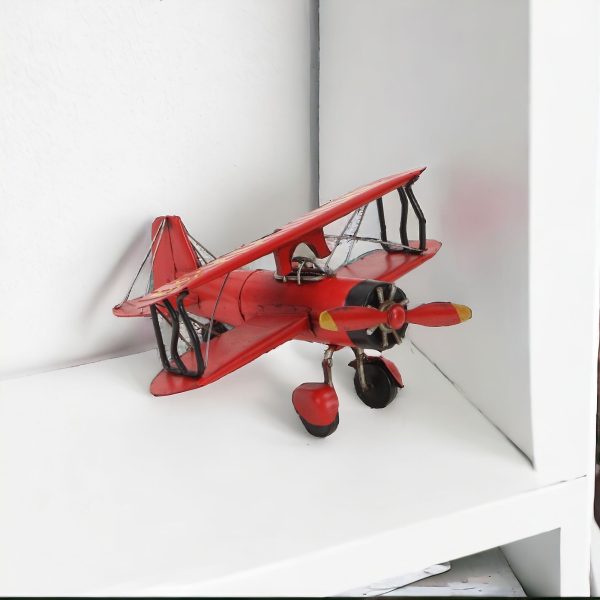 5" Red and Black Metal Hand Painted 1933 G5 Bi Plane Model Airplane - Image 2