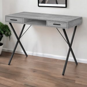 42" Gray and Black Computer Desk With Two Drawers