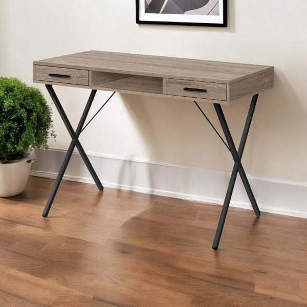42" Taupe and Black Computer Desk With Two Drawers - Image 2
