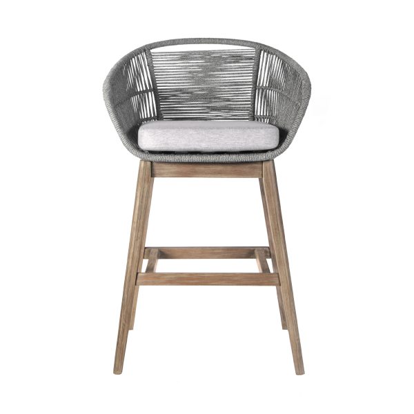 43" Gray Solid Wood Low back Outdoor Bar Height chair with Footrest - Image 2