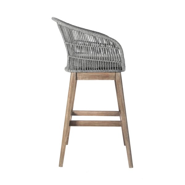 43" Gray Solid Wood Low back Outdoor Bar Height chair with Footrest - Image 3