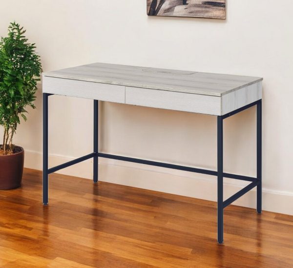 42" Natural and Black Writing Desk With Two Drawers - Image 2