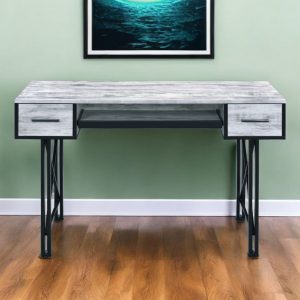 47" Antiqued White and Black Computer Desk With Two Drawers