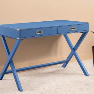 42" Blue Writing Desk With Two Drawers