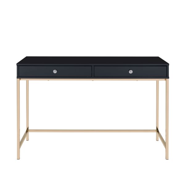 47" Black and Gold Writing Desk With Two Drawers - Image 2