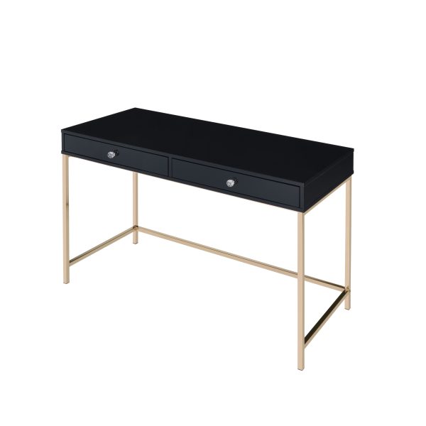47" Black and Gold Writing Desk With Two Drawers - Image 3