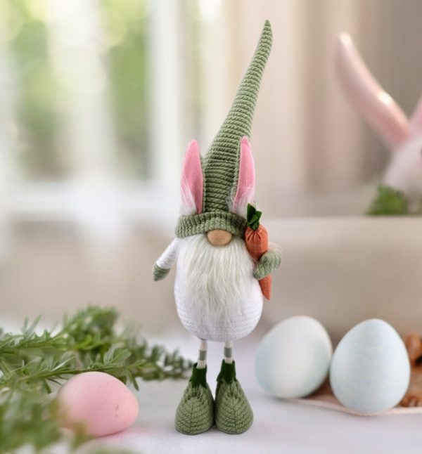 29" Green and White Fabric Easter Standing Gnome