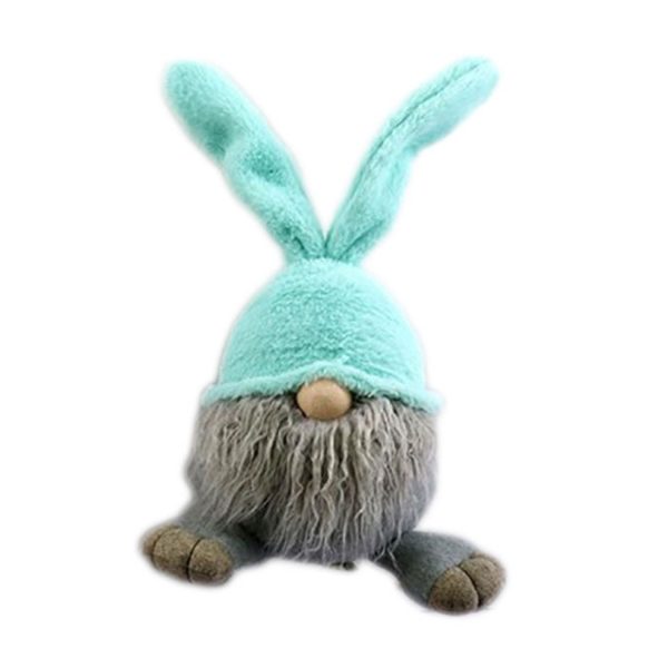 19" Blue and Gray Fabric Bunny Ears Standing Gnome - Image 3