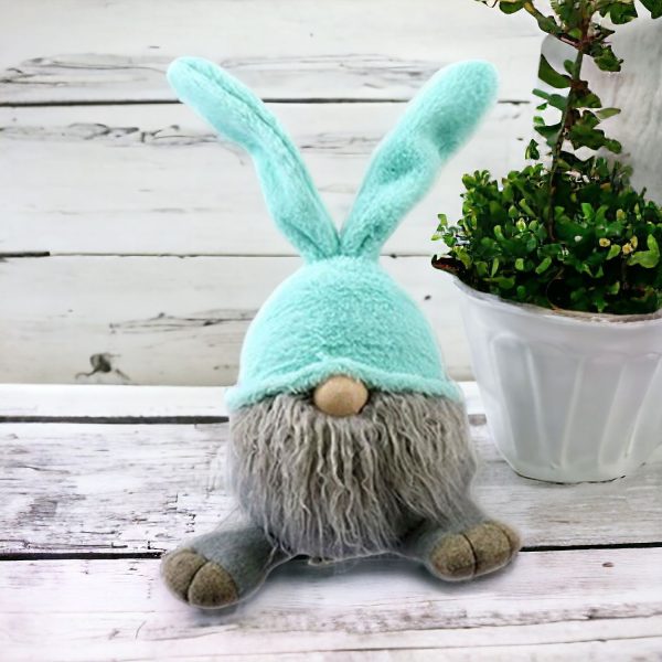 19" Blue and Gray Fabric Bunny Ears Standing Gnome - Image 2