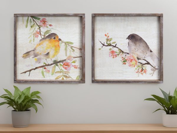 Set of Two 17" X 2" Brown Bird Wood Framed Art