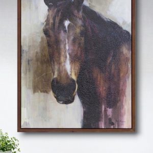 32" X 24" Brown Black and White Horse Wood Framed Art
