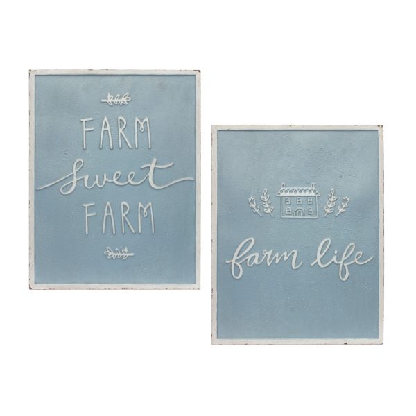 Set of Two 18" X 14" Blue and White Farm Sweet Farm Metal Wall Decor - Image 2